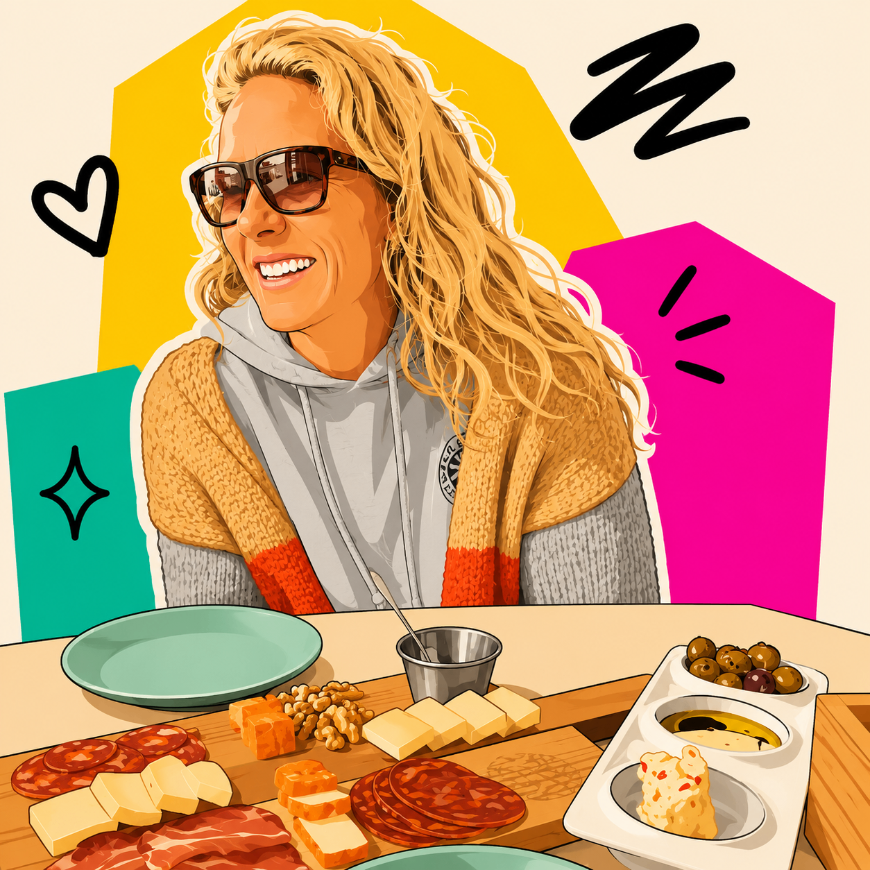 Jackie at the table with snacks
